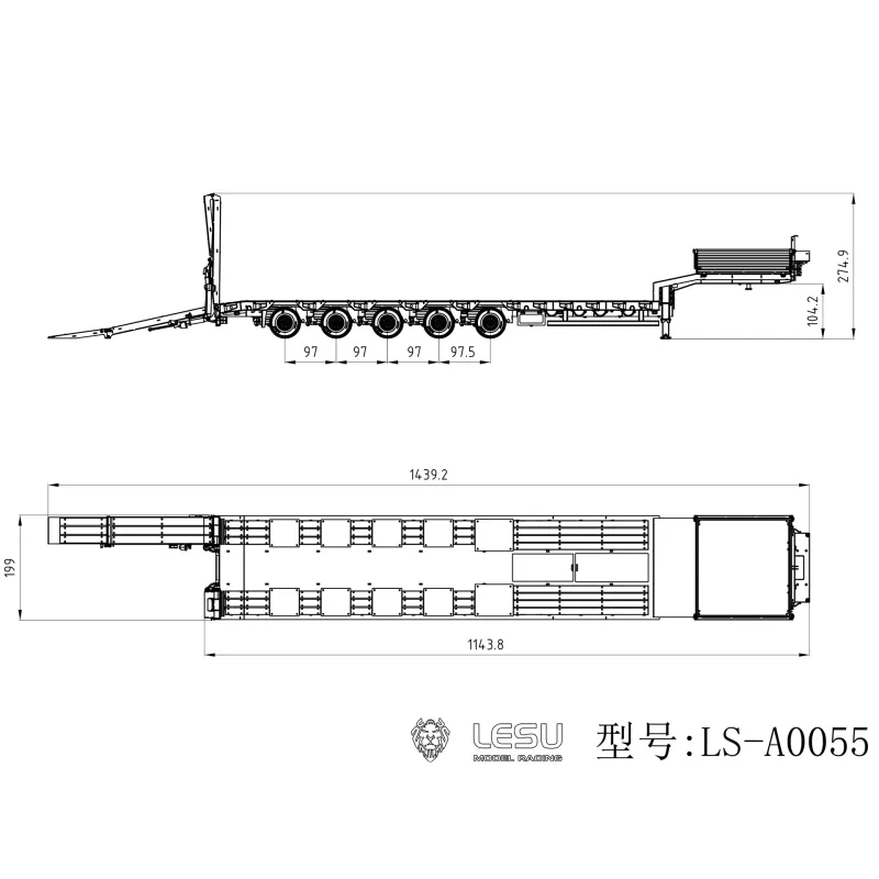 Lesu 5-axle low loader semi-trailer 1:14
