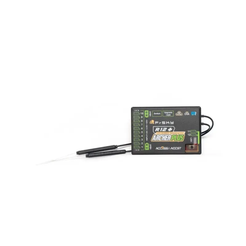 FrSky ARCHER PLUS R12+, 12 configurable channel ports*, each channel port can be assigned as PWM, SBUS, FBUS, or S.Port.