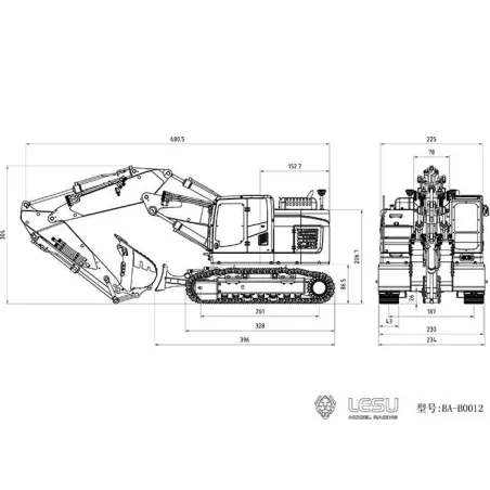 RC Lesu Kurzheckbagger mit Verstellausleger ET26L 1/14