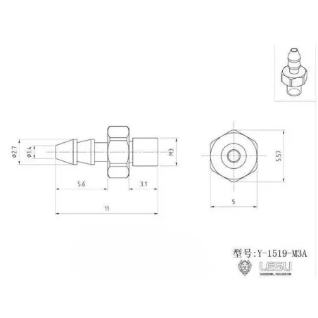 Lesu plug nipple M3 thread, 2,7 mm nipple