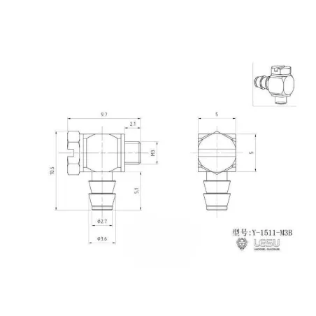 Lesu Stecknippel 90° M3 Gewinde, 3.5 mm Nippel