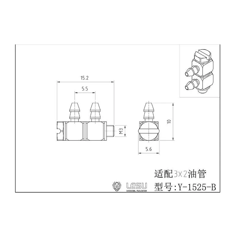 Lesu Doppel Stecknippel 90° M3 Gewinde, 2.7 mm Nippel