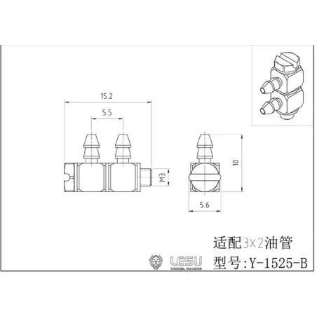 Lesu double plug nipple 90° M3 thread, 2.7 mm nipple