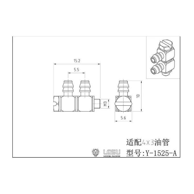 Lesu double plug nipple 90° M3 thread, 3.5 mm nipple