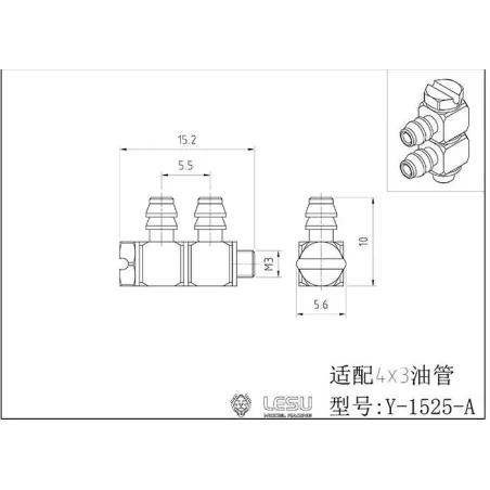 Lesu double plug nipple 90° M3 thread, 3.5 mm nipple