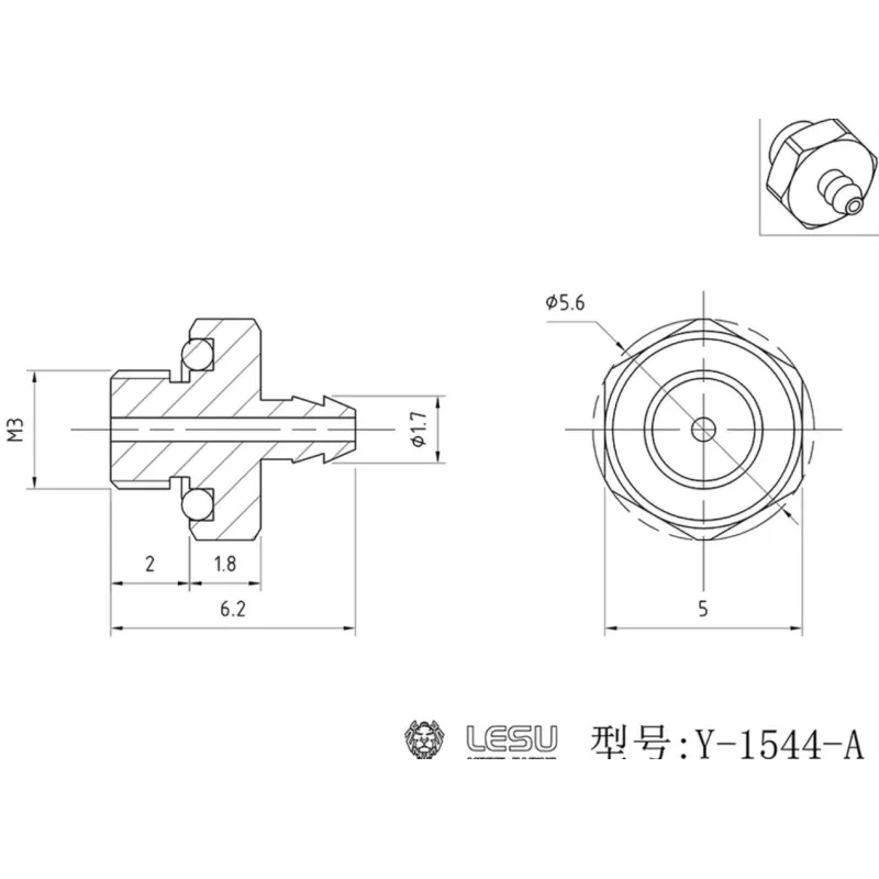 Lesu plug nipple M3 thread, 1.7 mm nipple