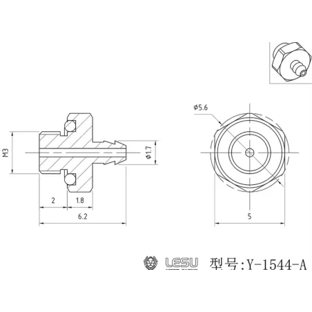 Lesu plug nipple M3 thread, 1.7 mm nipple
