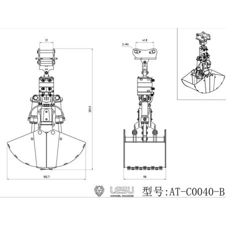 Lesu hydraulic clamshell grapple with rotator 270° 1:14
