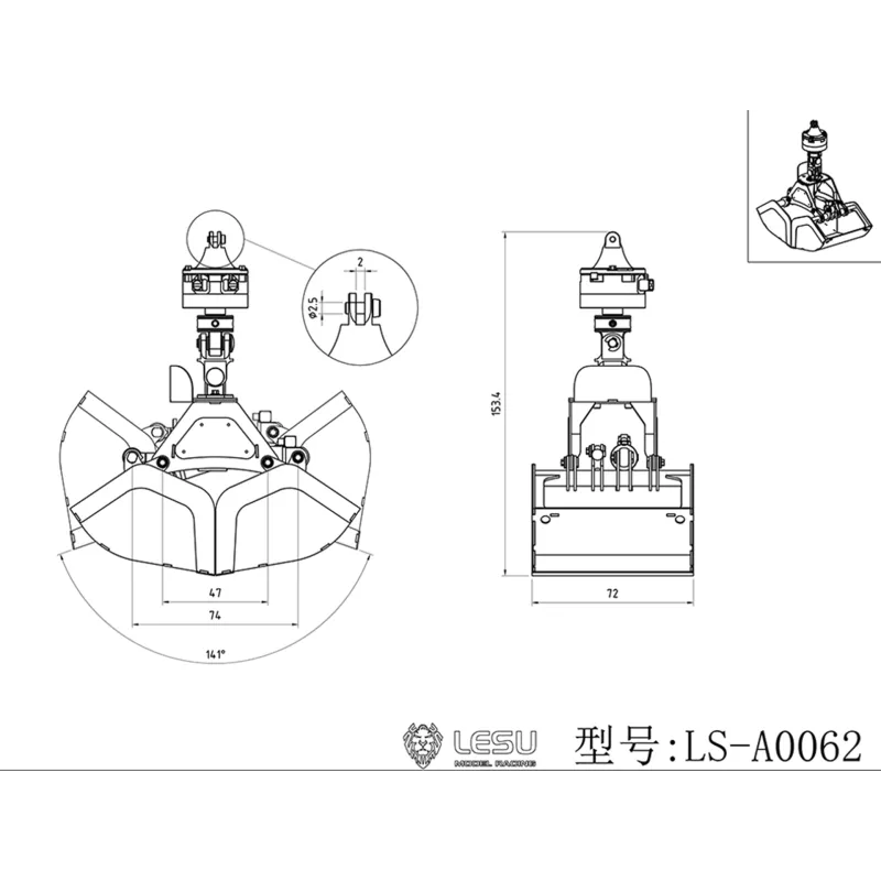 Lesu bucket grab 1:14 with rotation drive for truck loading crane
