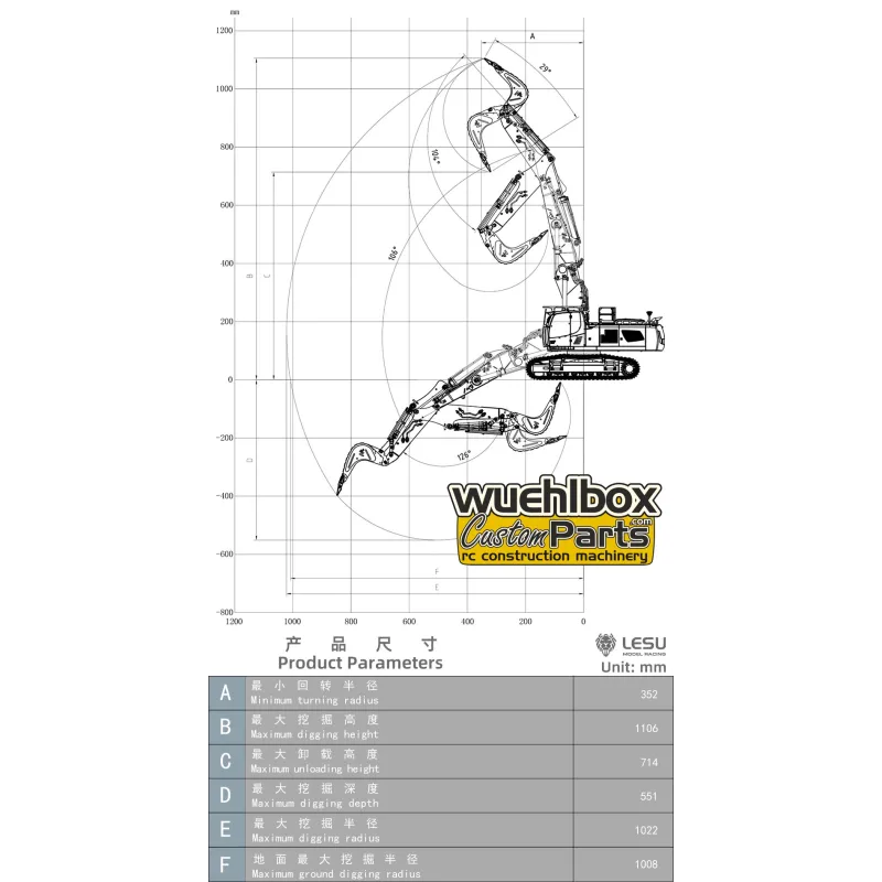 RC excavator Lesu L956 3-arm 1:14