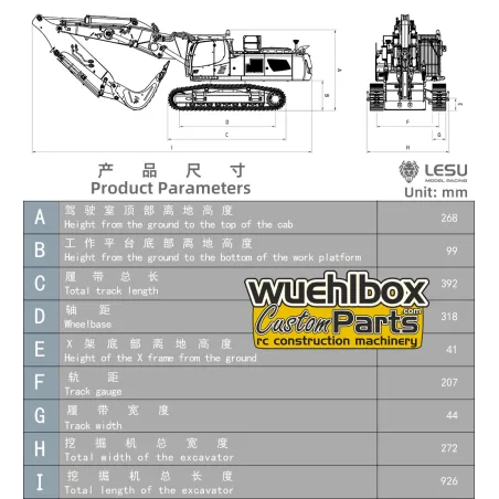 RC excavator Lesu LR956 3-arm 1:14