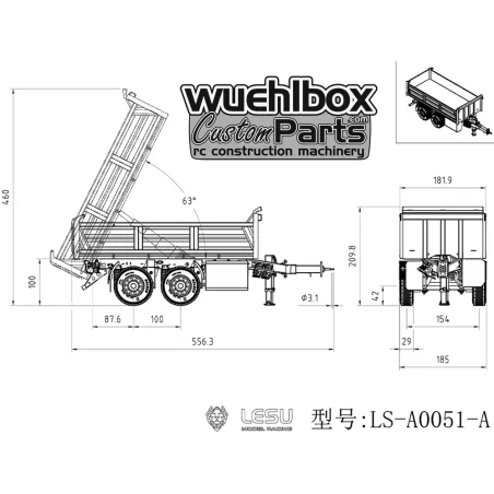 Lesu 1:14 tandem tipping trailer 51-A