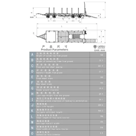 Lesu 1/14 low loader trailer 4-axle hydraulic