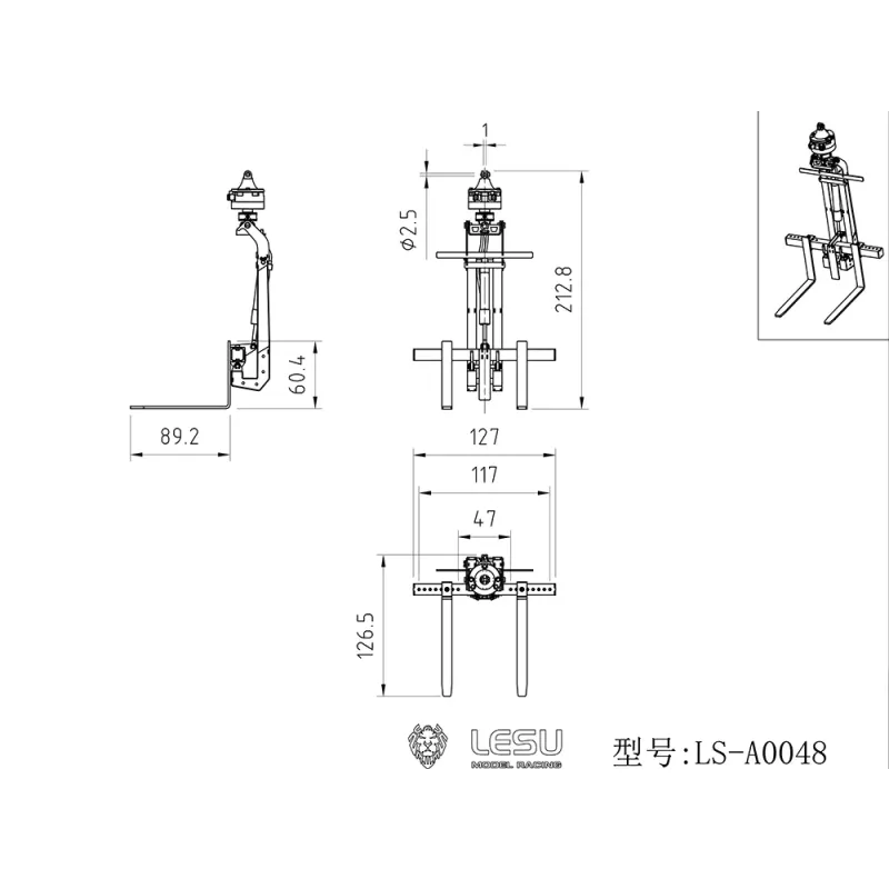 Lesu crane fork hydraulically foldable and rotatable 1:14