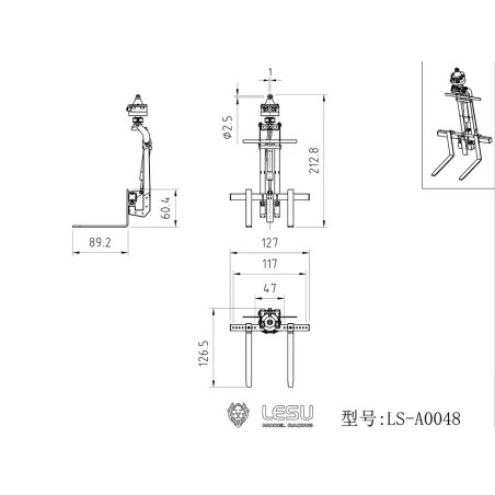 Lesu crane fork hydraulically foldable and rotatable 1:14