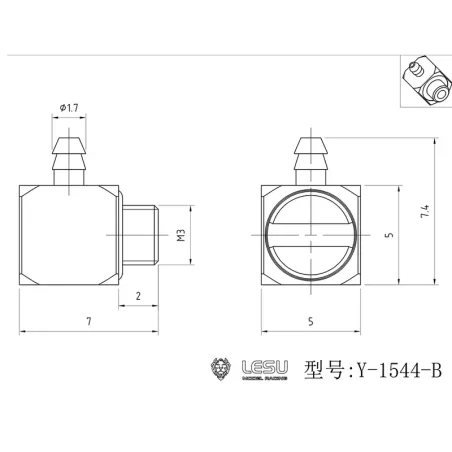Lesu plug nipple 90° M3 thread, 1.7 mm nipple