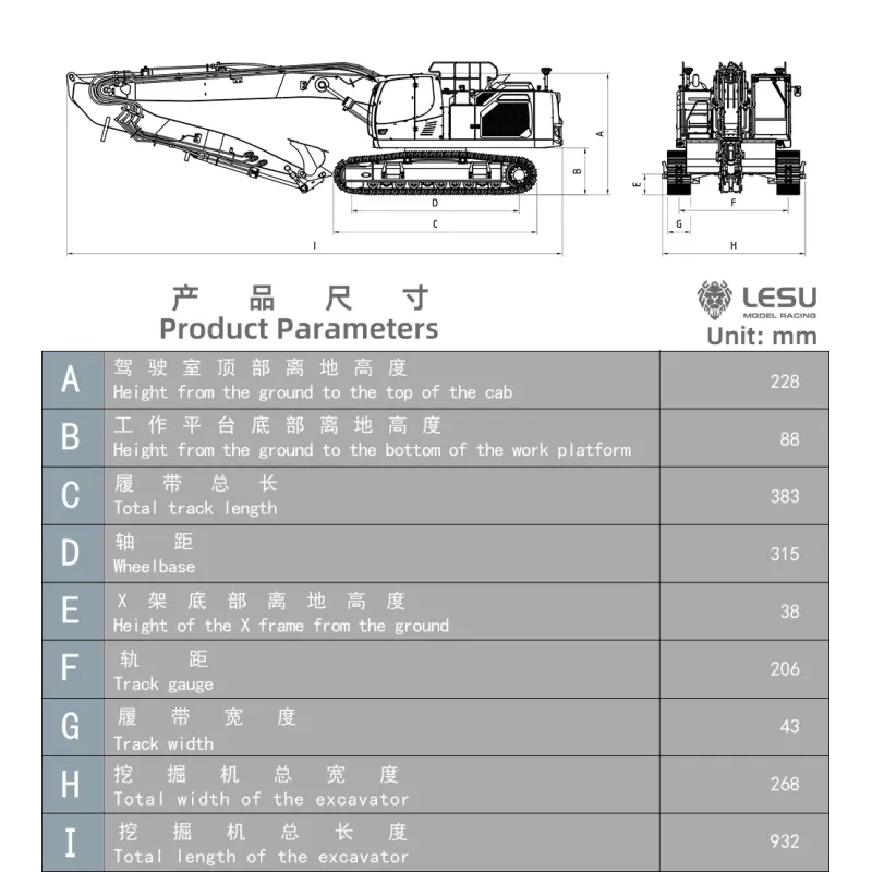 RC hydraulic excavator Lesu 945 Long Reach
