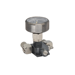 Hydraulic pressure relief valve with overflow and pressure gauge