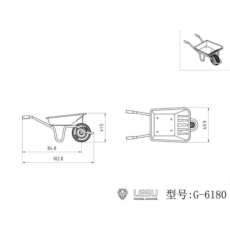 Schubkarrenset aus Metall mit 2 Spaten und 2 Schaufeln 1:14