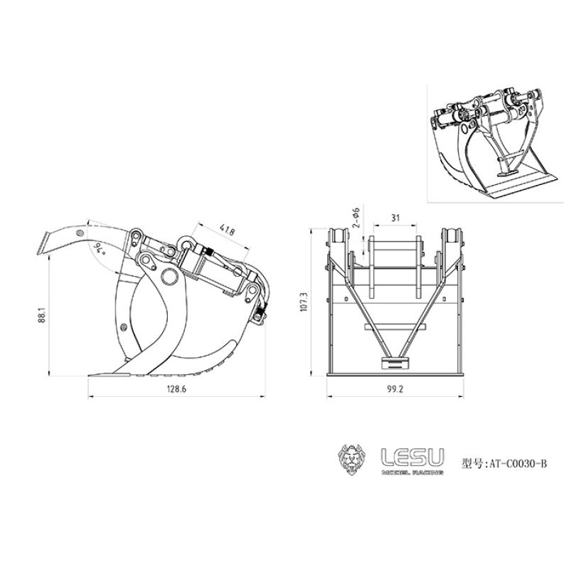 RC Bagger Lesu Hydraulischer Greiflöffel 1:14