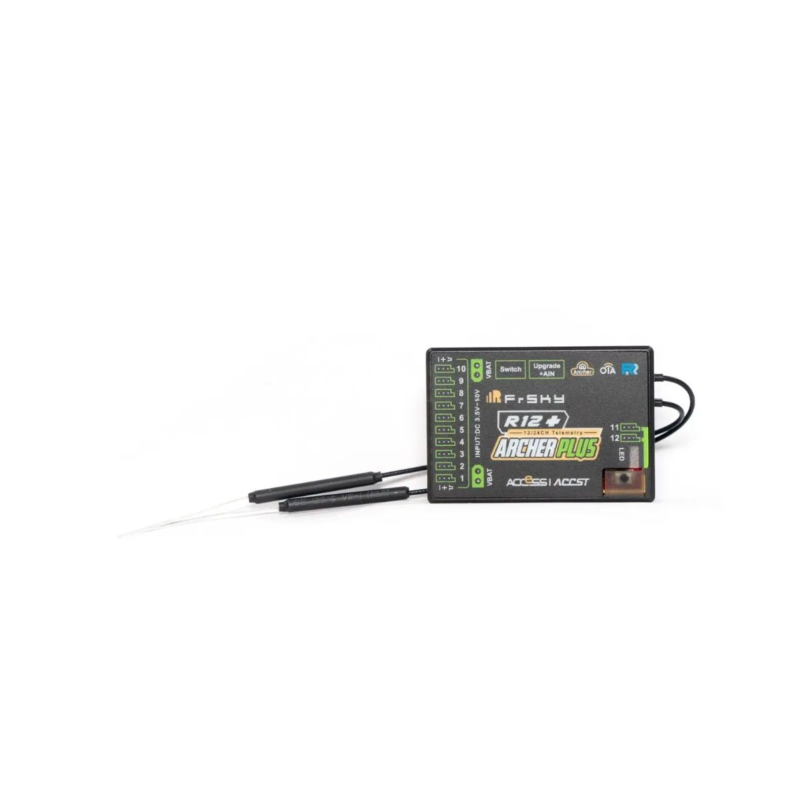 FrSky ARCHER PLUS R12+, 12 configurable channel ports*, each channel port can be assigned as PWM, SBUS, FBUS, or S.Port.