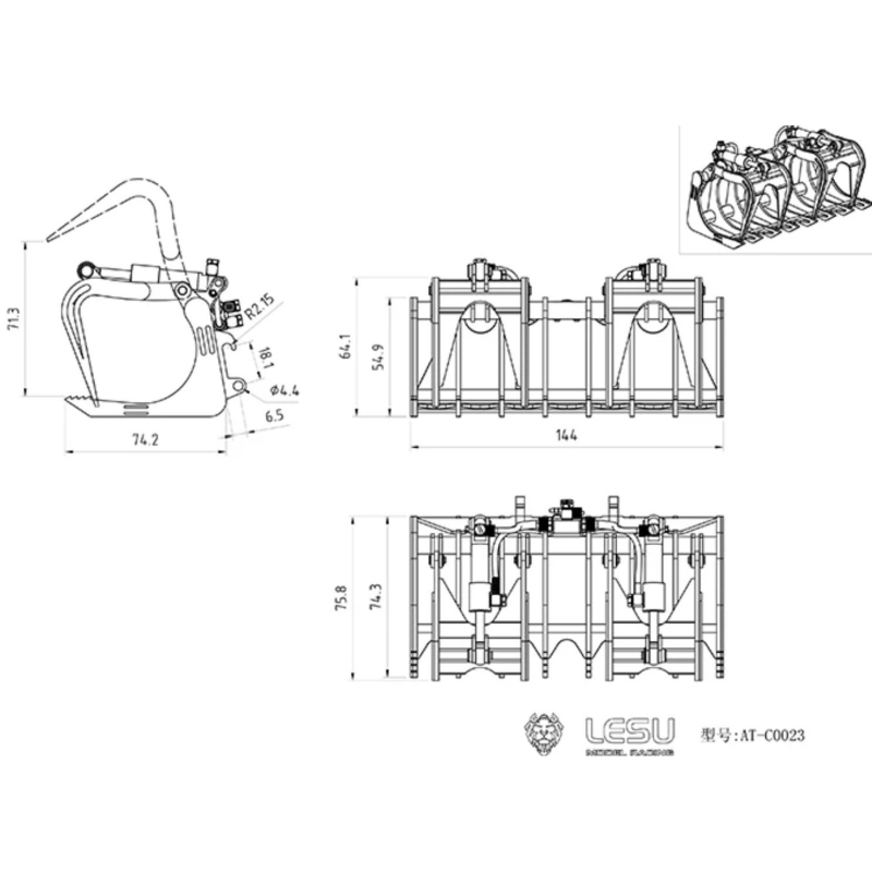 Lesu metal gripper for skid steer loaders and wheel loaders 1:14