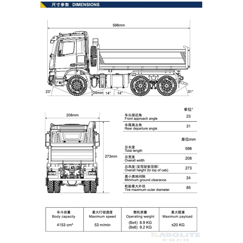 Kabolite 3364 RTR 1:14 Hydraulik Muldenkipper 6x6