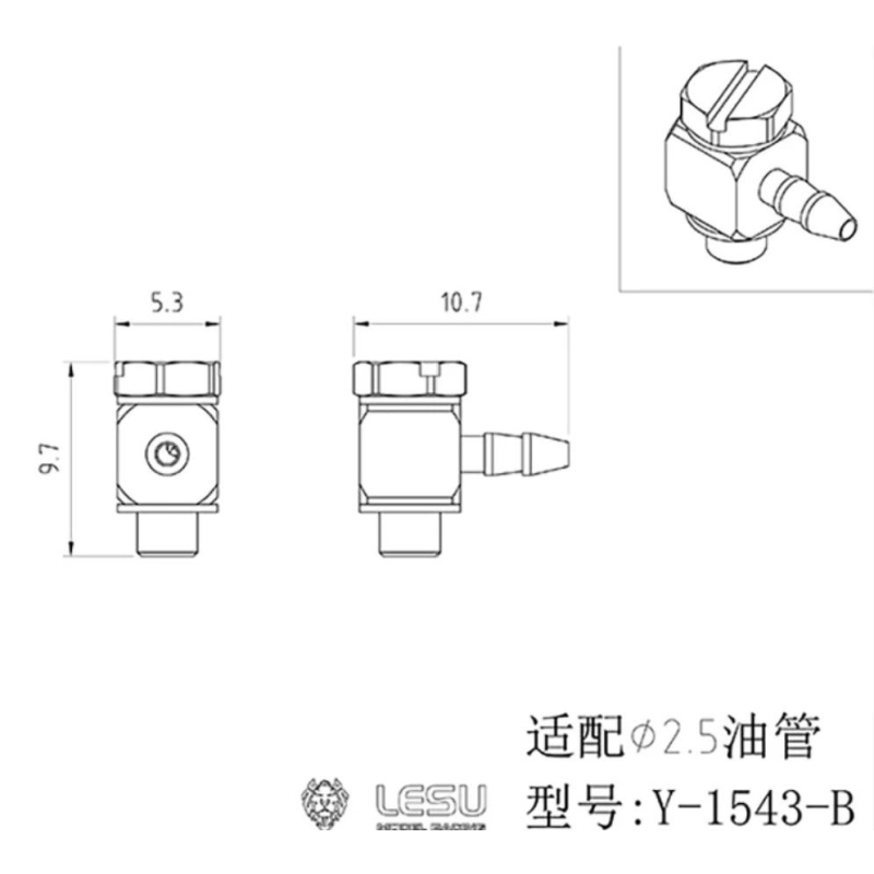 Lesu plug nipple 90° M3 thread, 2.1 mm nipple