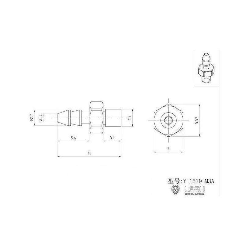 Lesu Stecknippel M3 Gewinde, 2,7 mm Nippel