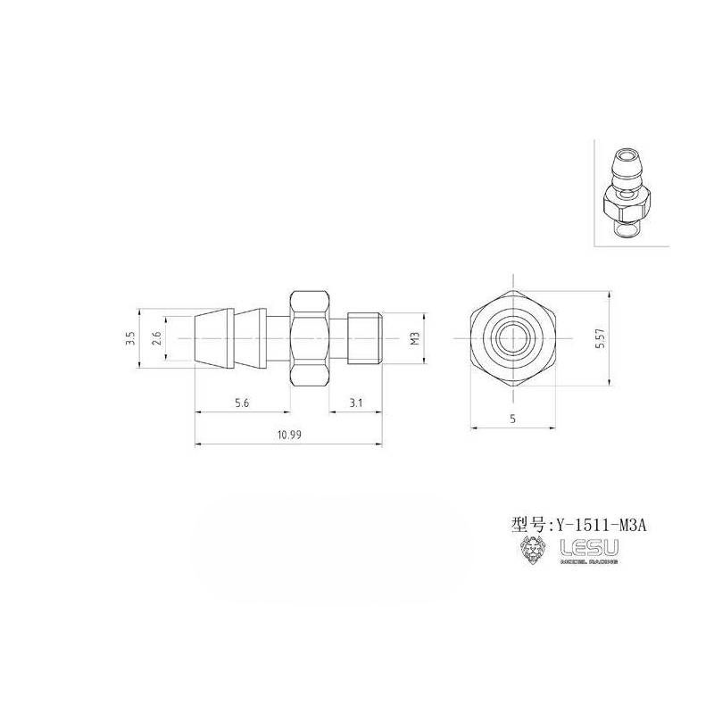 Lesu plug nipple M3 thread, 3.5 mm nipple