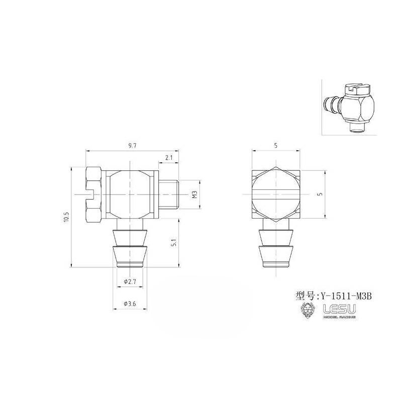 Lesu Stecknippel 90° M3 Gewinde, 3.5 mm Nippel
