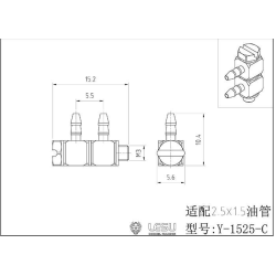 Lesu double plug nipple 90° M3 thread, 2.1 mm nipple