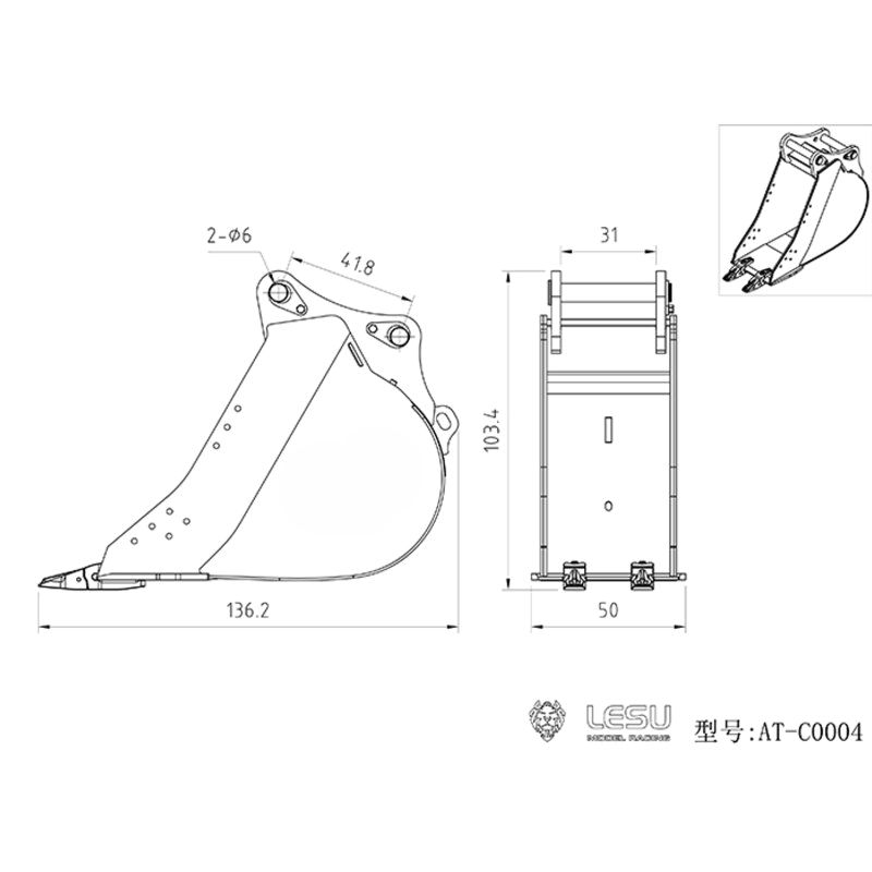 RC Excavator Lesu narrow bucket 1:14