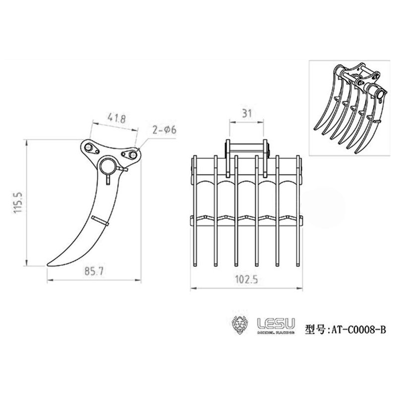 RC Excavator Lesu rake 1:14