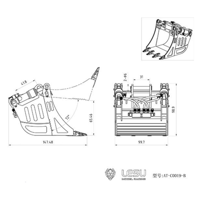 RC Bagger Lesu Klapplöffel 1:14