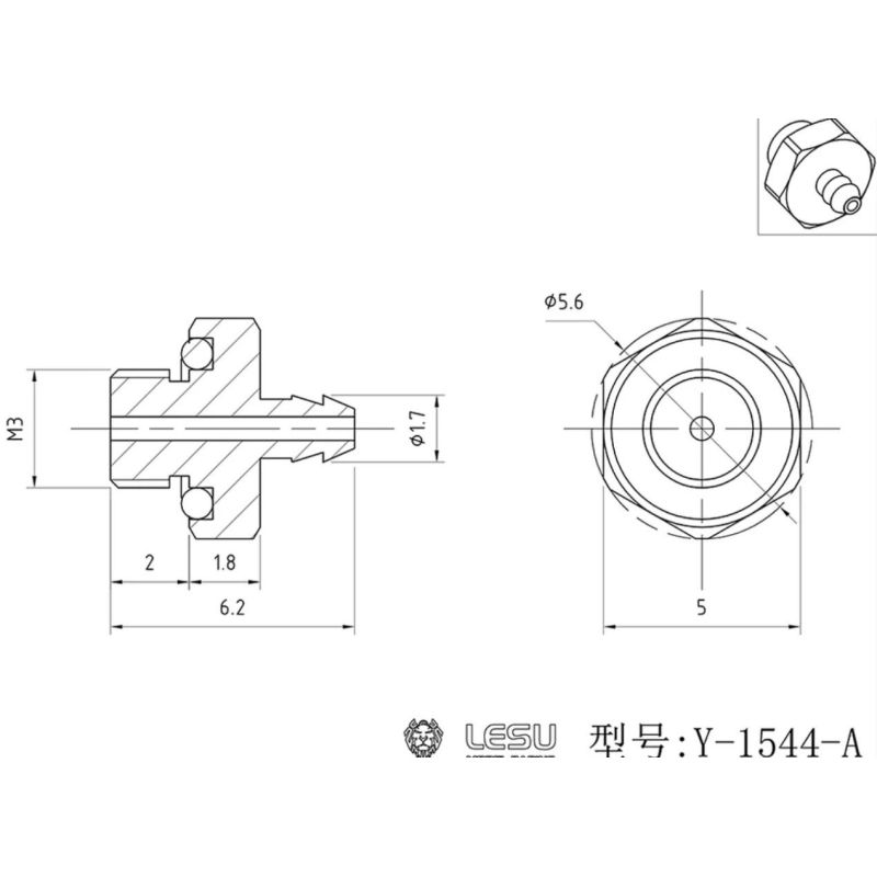 Lesu Stecknippel M3 Gewinde, 1.7 mm Nippel
