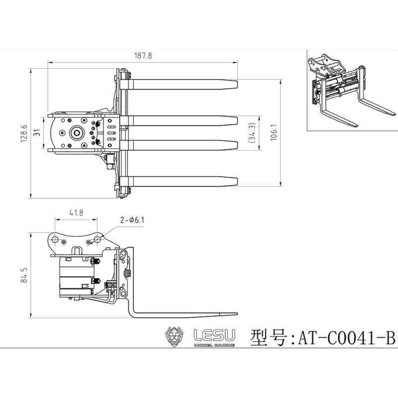 Lesu Palettengabel Hydraulisch verstellbar 1:14